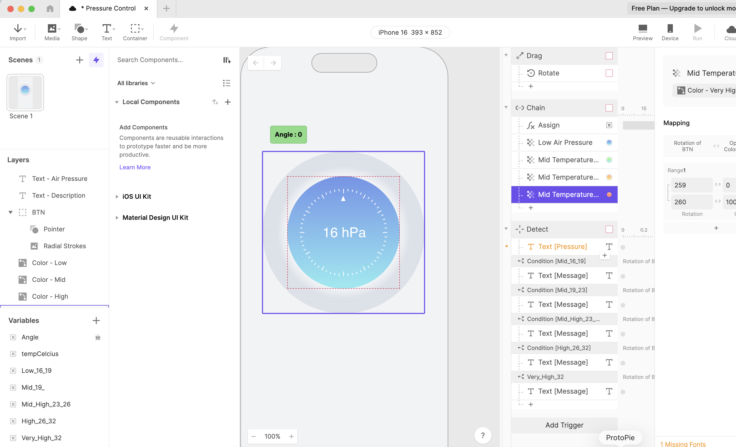 Lastly in this photo you can see that I was able to change everything and it was finally working. I had successfully changed it from temperature to pressure. So now every time when the user is using the adjustable resistance band they will get notified and be told what level they're on.