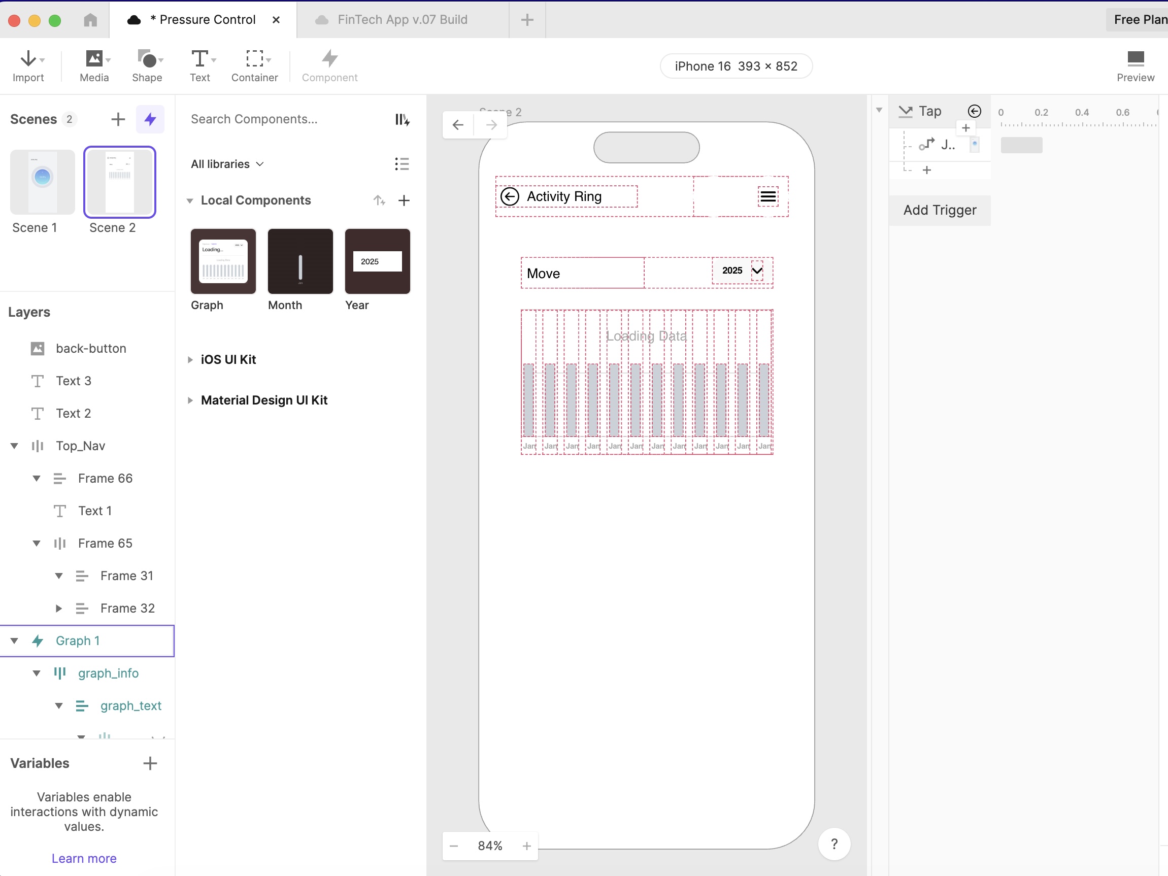 This is me adding and adjusting the elements that I used from Protopie to what I needed it to do. So I played around with some of the elements, I changed some, I fixed some of the wording because we were not using it for tracking our banking.