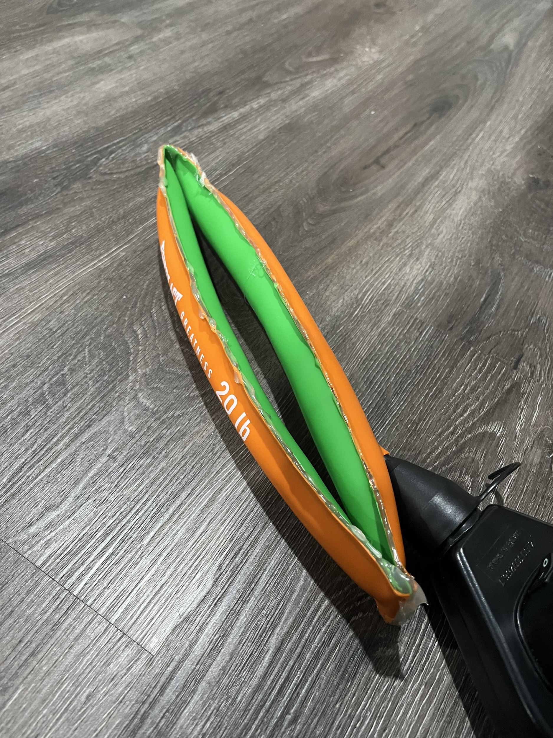 After letting my group members know that I personally don't think we should use this type of material for our final design because it doesn't stay glued and every time I tried moving it or trying to use it like a resistance band or just even putting it on, glue would come off and then expose a little air pocket and therefore we came to the conclusion that we are not going to use this type of resistance band and we had to use better glue.