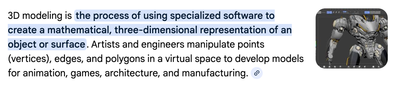 Here, I just did research on 3D modeling just because I've done it in the past, but just to get some more clarity, so I did research on that.